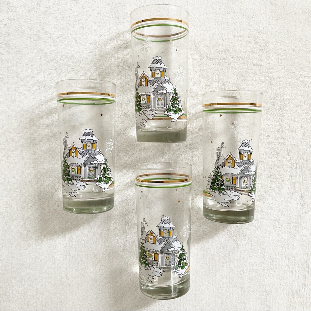 Vintage Luminarc Holiday Village Glasses – Set of 4 Christmas Coolers Tumblers